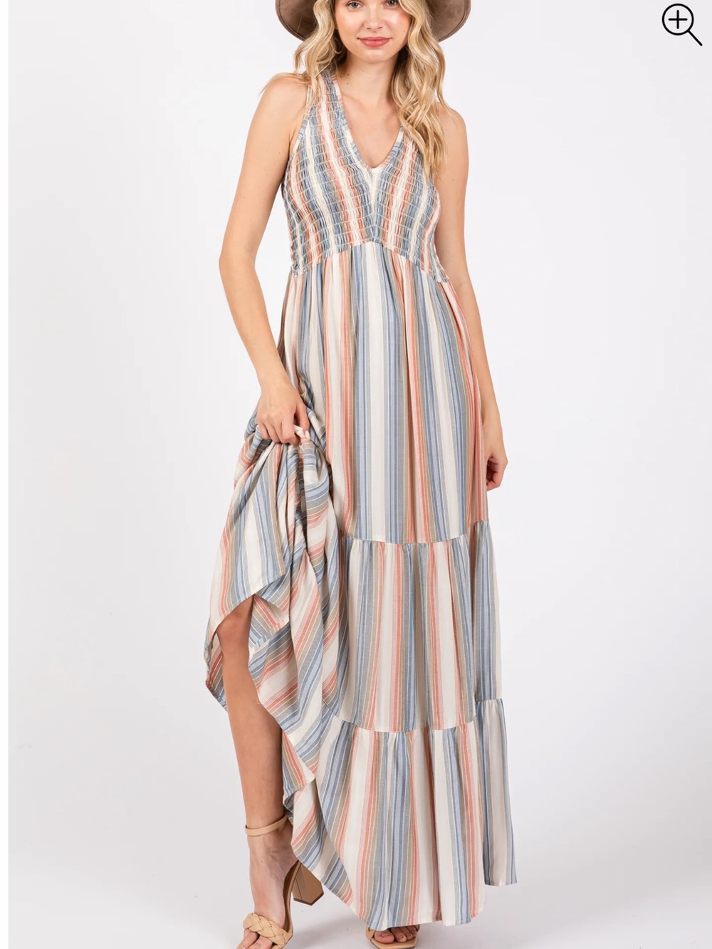 Pink Blush Multi-Color Striped Smocked Racerback Maxi Dress